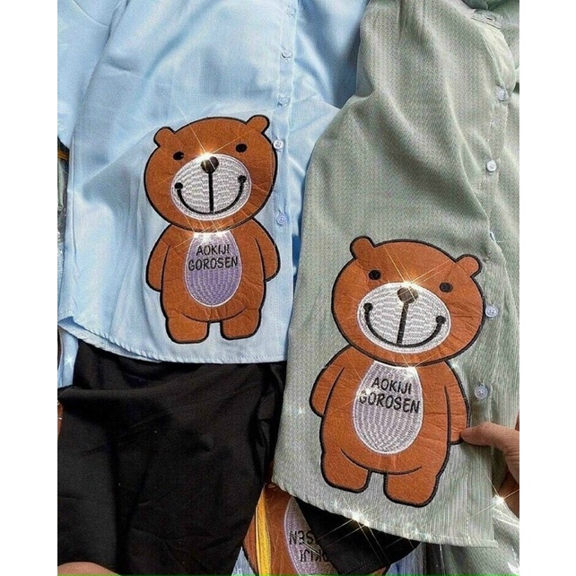 sét bộ quần ngố áo sơ mi thêu gấu