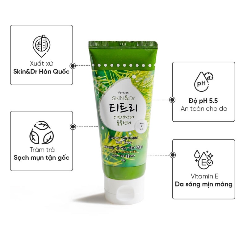Sữa rửa mặt tràm trà Skin&Dr Tea tree dành cho nam – Khắc tinh dành cho da mụn