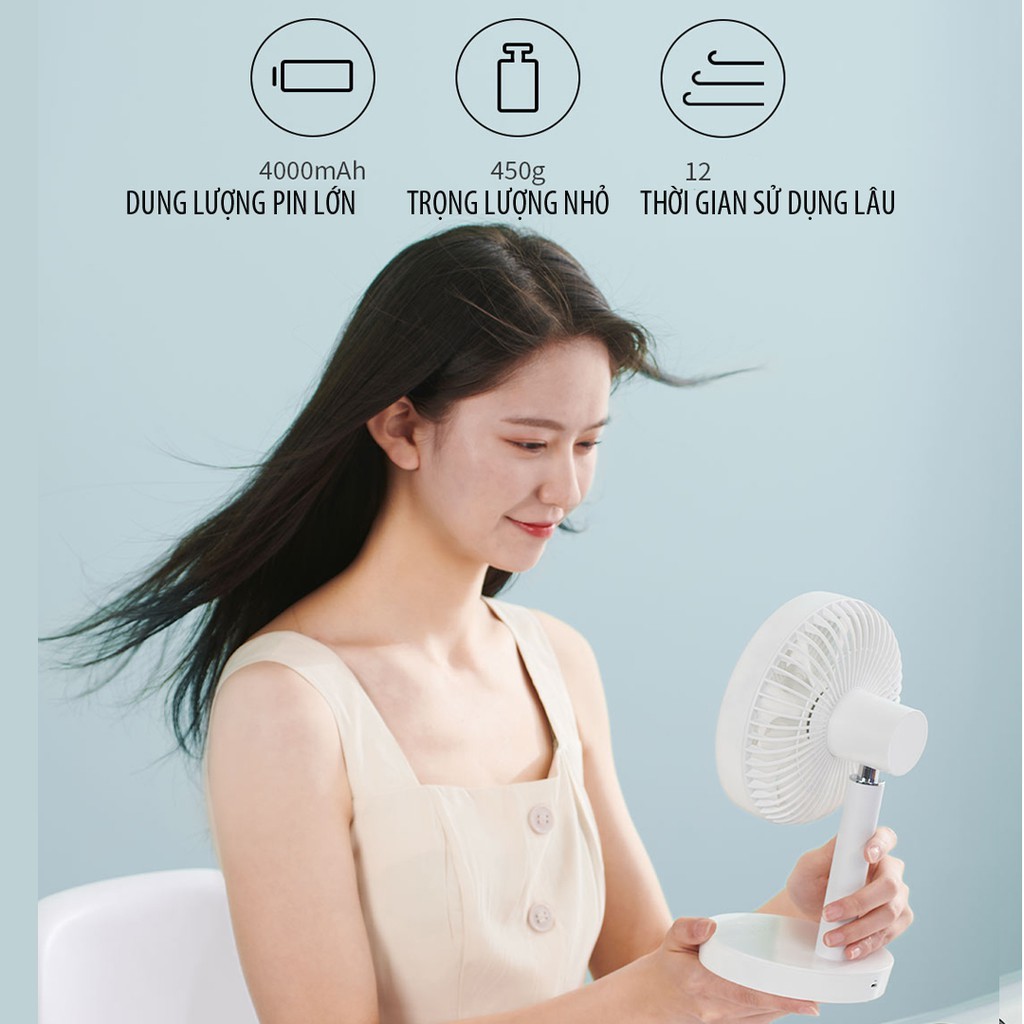 Quạt tích điện để 7 cánh để bàn Xiaomi JIPIN dung lượng 4000 mah thời gian dùng tới 12H | BigBuy360 - bigbuy360.vn
