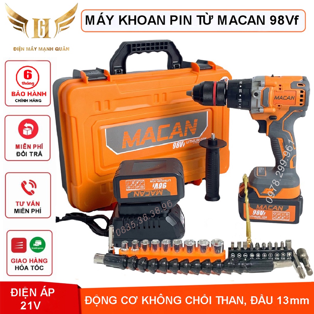 Máy Khoan Pin MACAN 3 Chức Năng 21Vf, Máy Khoan Từ 13ly Không Chổi Than Kèm Phụ Kiện