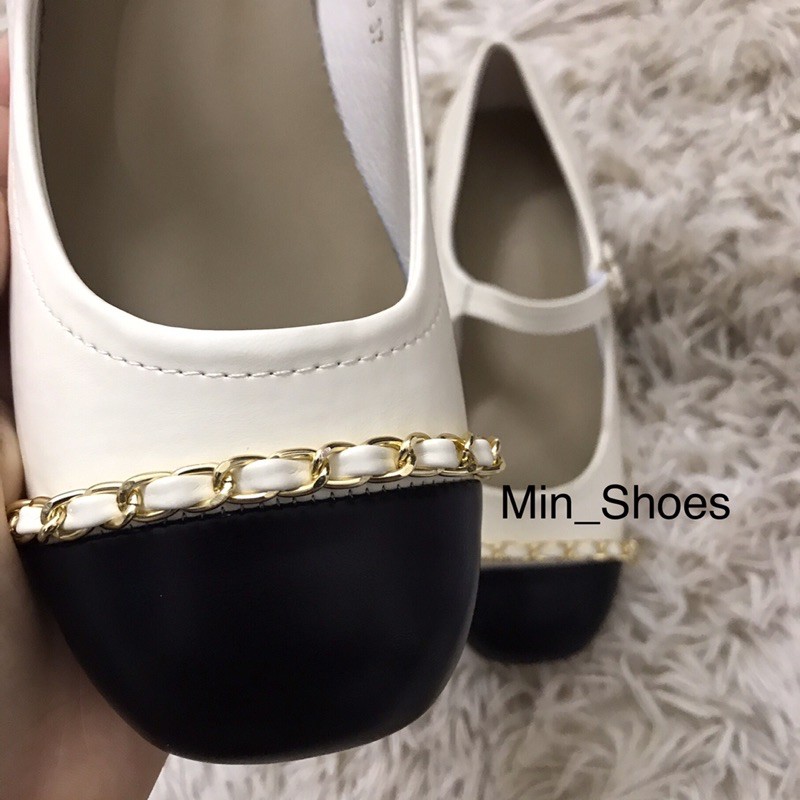 Giầy bệt quai ngang da mềm phối dây xích C48