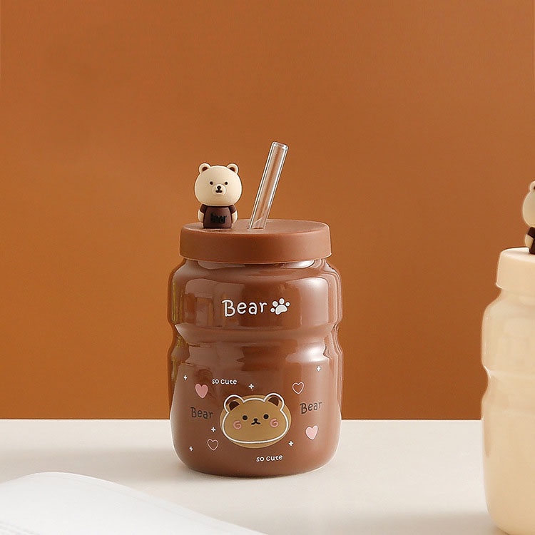 Bình nước hình gấu Bear kèm ống hút nhiều mẫu mã dễ thương Cốc Cốc dùng để uống nước, pha trà, cà phê, quà tặng bạn bè