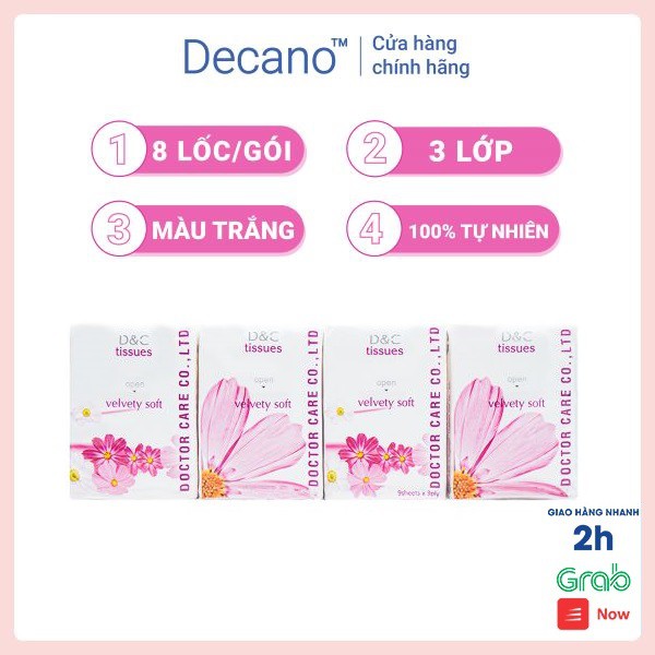 Bịch 8 gói giấy bỏ túi Doctor Care tissues trắng ngà tự nhiên đa năng nhỏ gọn dễ dàng bỏ túi mang đi Decano Store