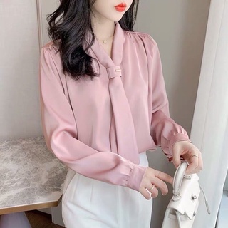 Sơ mi lụa cổ cà vạt kèm khuy