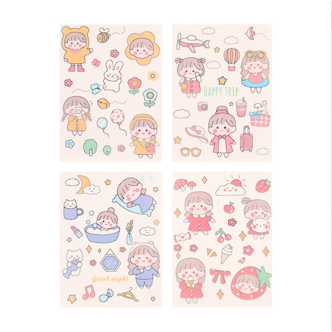 Set 4 miếng dán sticker trang trí đồ dùng chủ đề HAPPY DAY BAG U