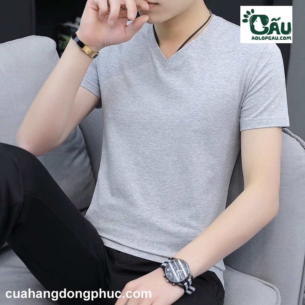 Áo cổ tim Gấu 194 trơn vải coton dày dặn, co dãn, form slìmfit | BigBuy360 - bigbuy360.vn