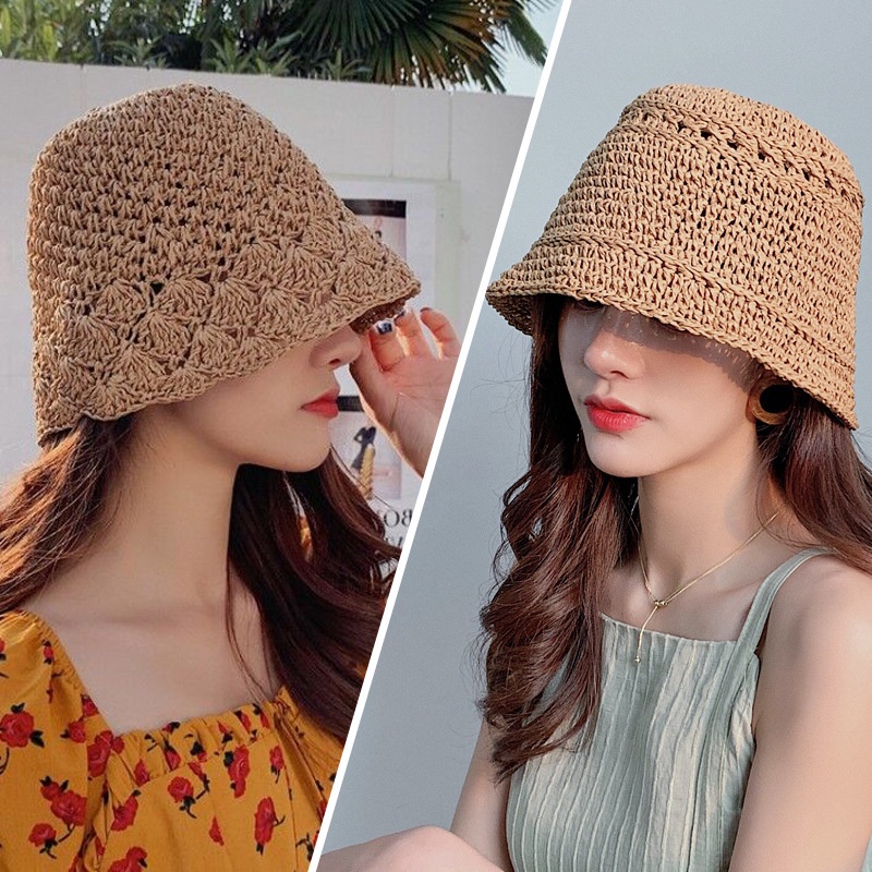 Nón Vành Tròn Đan Rơm Che Nắng Che Nắng Mùa Hè Phong Cách Nhật Bản Có Chuông Phiên Bản Hàn Quốc Cho Nữ