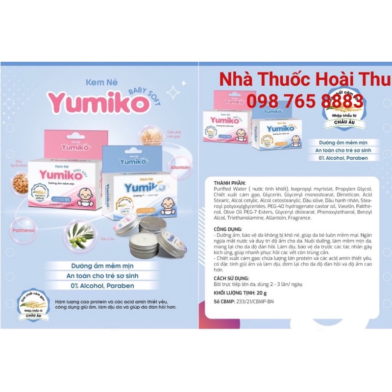 Kem nẻ ,dưỡng ẩm YUMIKO baby soft - Dưỡng ẩm mềm mịn ,an toàn cho bé sơ sinh (20g )