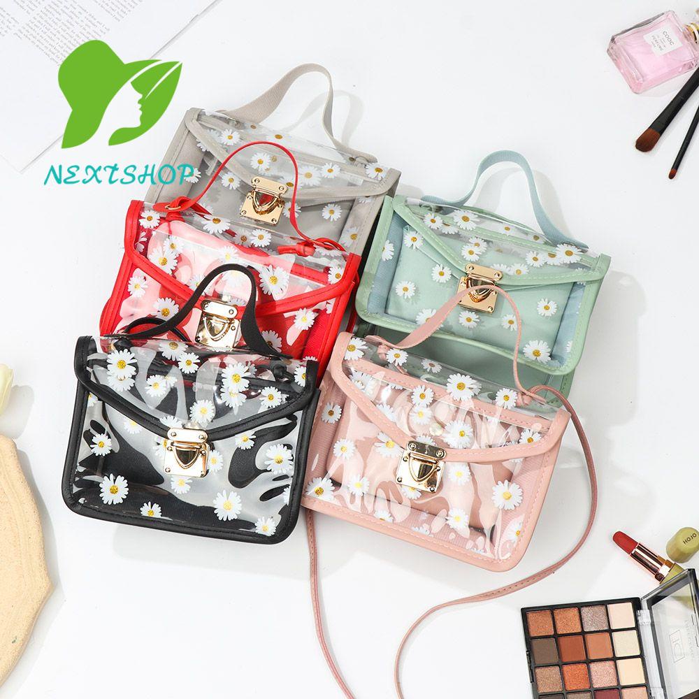 NEXTSHOP Daisy print Tote Bag Transparent Crossbody Handbag small satchel top handle bag Fashion Square women purse/Multicolor