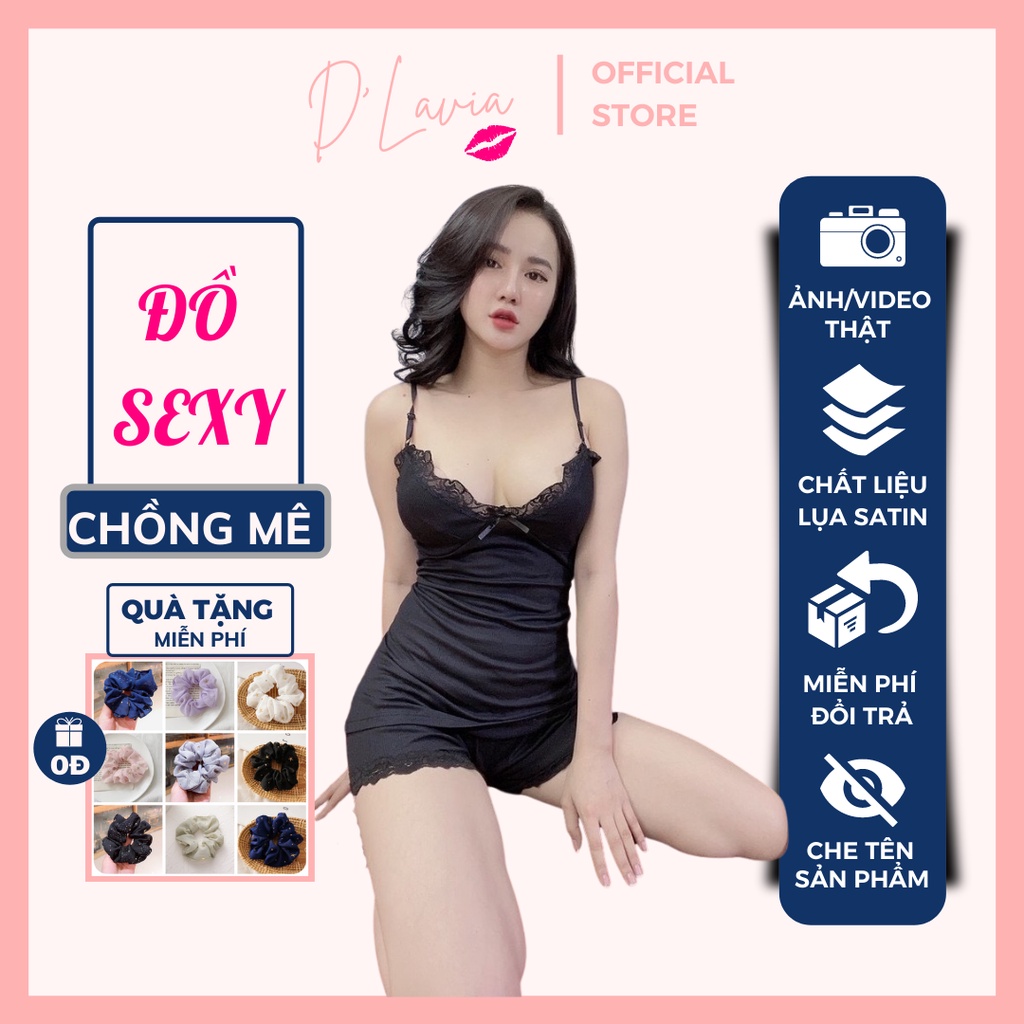 Đồ ngủ sexy nữ hai dây sexy quyến rũ gợi cảm satin cao cấp thoáng mát mềm mịn AN07 - D'Lavia