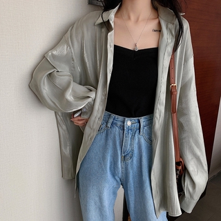 Áo Sơ Mi Nữ Tay Dài Cổ Chữ V Oversize 32968
