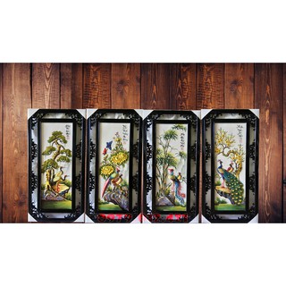 Tranh tứ quý Bát Tràng họa tiết đắp nổi kích thước 43x87cm