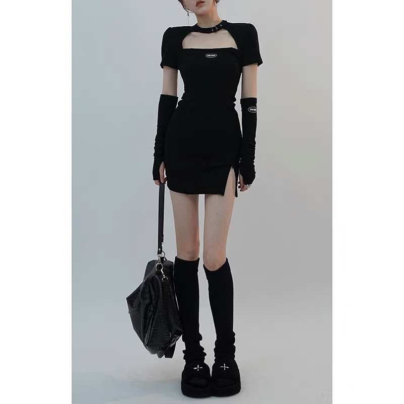Set đầm body đen kèm găng tay phong cách Hàn Quốc - order chính hãng taobao uy tính