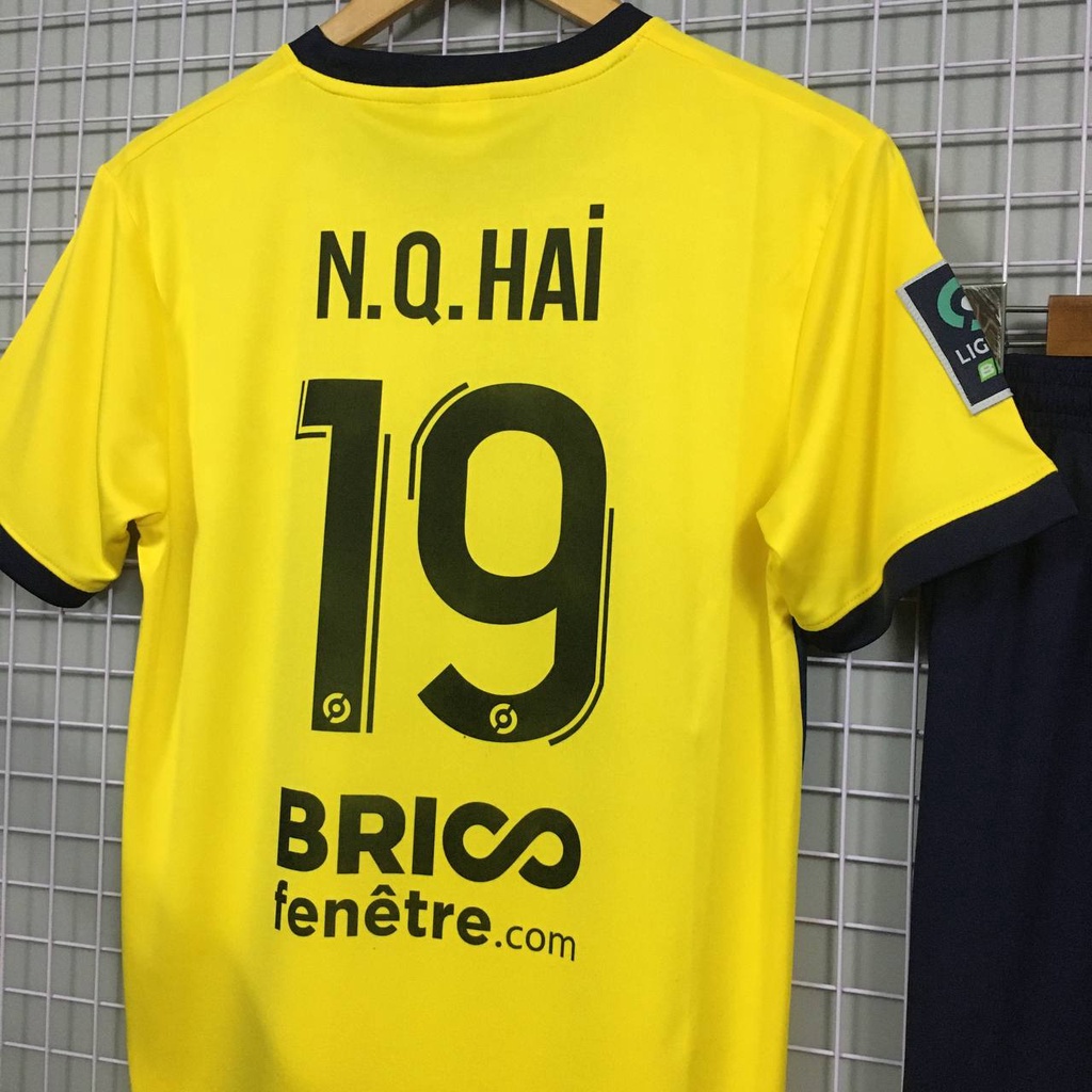 Bộ quần áo in tên  QUANG HẢI Paul FC vàng 2023 quần xanh DK