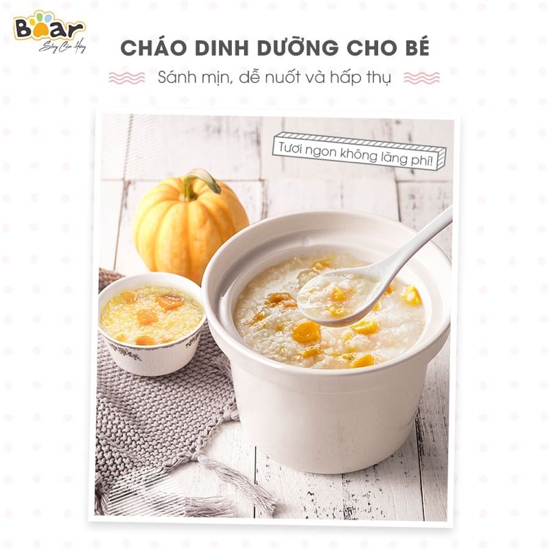 [BẢN QUỐC TẾ] Nồi nấu cháo chậm ninh hầm Bear 1L cho bé ăn dặm