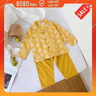 Bộ ngủ pizama mặc hè chất vải đũi cho bé trai và bé gái