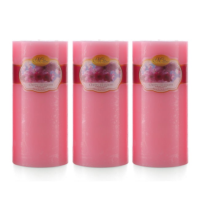 Bộ nến thơm Hạnh Phúc 15 - Bộ 3 nến thơm D7H15 Miss Candle MIC0277 7 x 15 cm (Hồng, hương hoa anh đào)