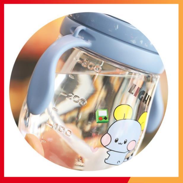 Bình tập uống nước 300ml hình hươu,  có chống sặc và quai đeo tiện lợi 【BÌNH TẬP UỐNG CÓ SỪNG】