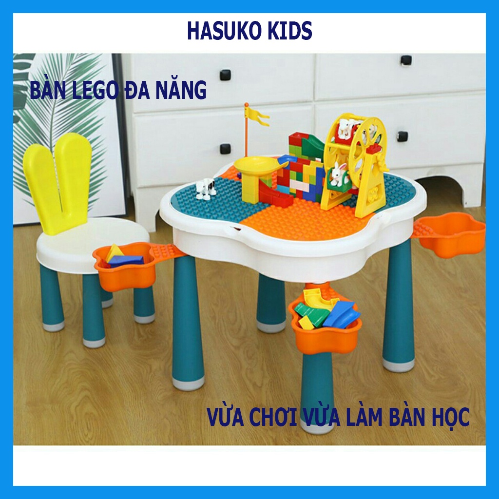 Bộ bàn lego đa năng hoa anh đào, Bàn học cho bé kèm 85 chi tiết Lego