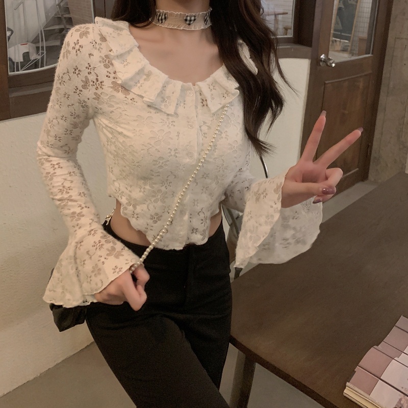 Áo ren tay dài cổ búp bê thiết kế thời trang cho nữ