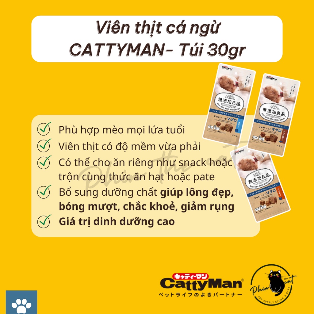 Viên thịt cá ngừ CATTYMAN bổ sung cá bào/sò điệp/thịt gà - Thơm ngon, bổ dưỡng - Túi 30gr | phinthecat