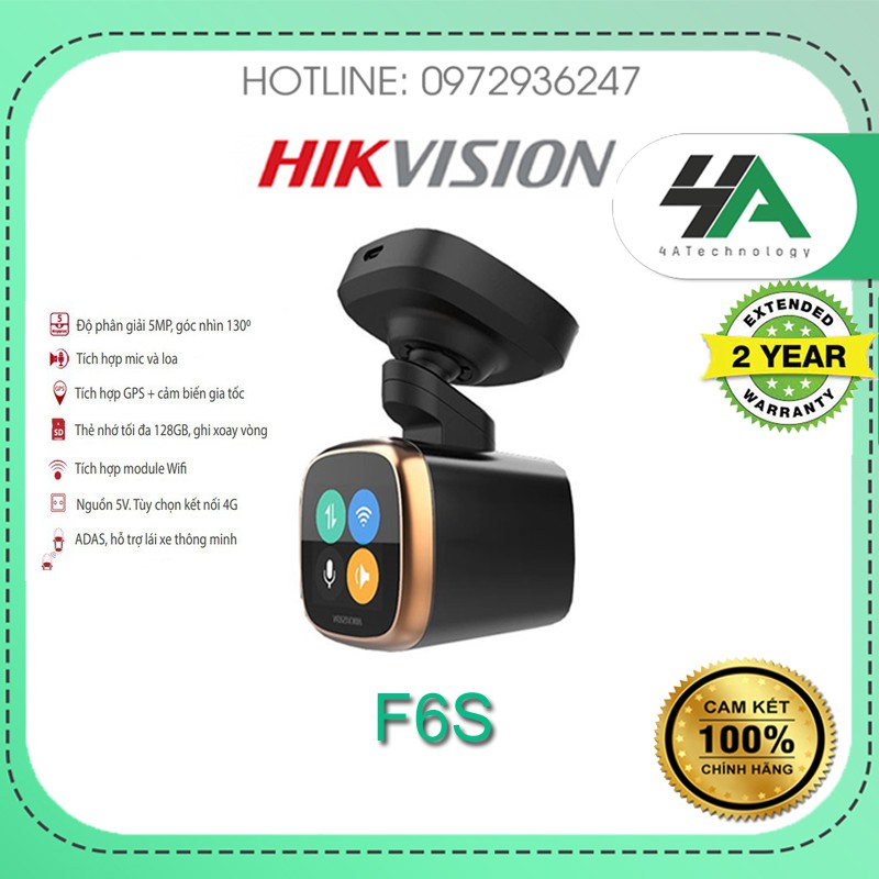 Camera hành trình F6S Hikvision kèm thẻ 64GB - Tích hợp màn hình cảm ứng IPS 2 inch (hàng chính hãng Hikvision)