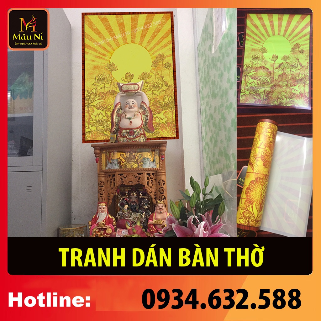 [TRANH THỜ bàn thờ thần tài] - kt 61cmx81cm - sen hội tụ tỏa dọc  - dán phòng thờ, vách thờ, bàn thờ, tượng thờ