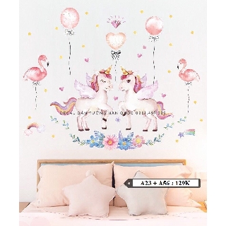 Decal dán tường Combo Ngựa Pony hạc A23 + A56 - Decal dán tường Hàn Quốc