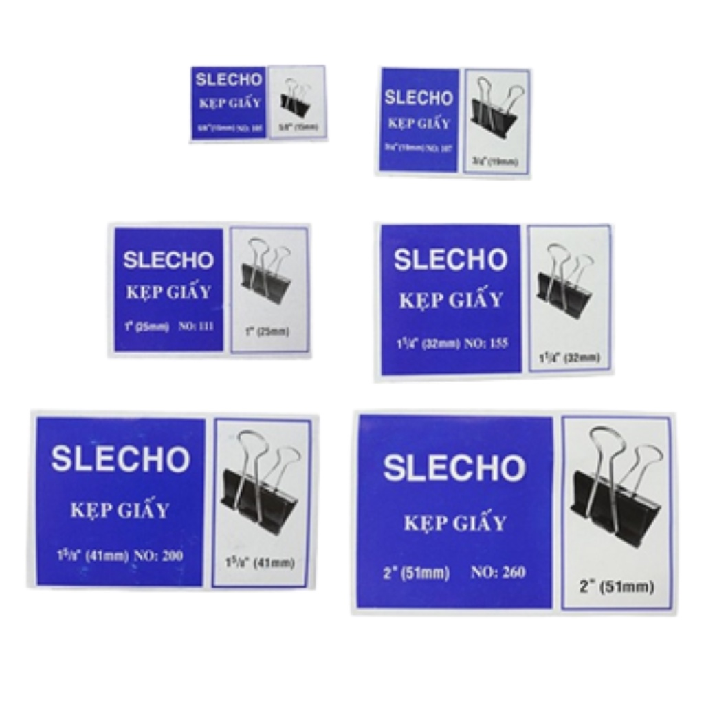 Kẹp giấy Slecho 15mm 19mm 25mm 32mm 41mm 51mm kẹp bướm nẹp giấy