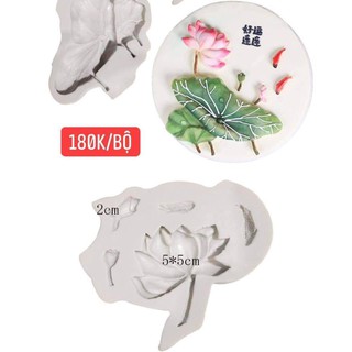 Khuôn silicon Hoa Sen + Lá Sen Nghiêng đổ bánh rau câu 3D, 4D