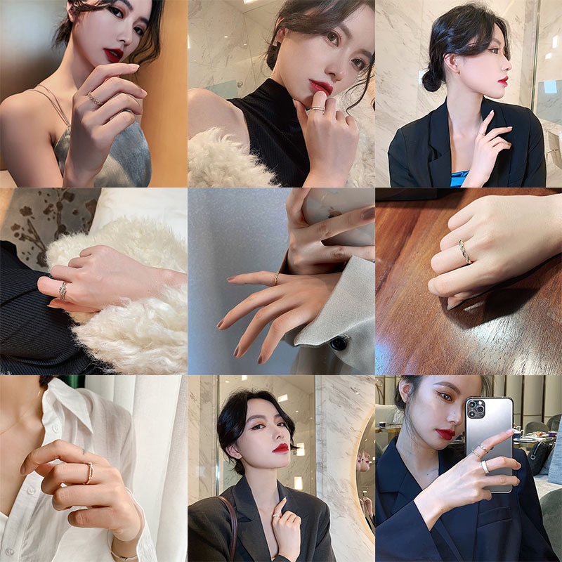 Nhẫn đính đá zircon/ ngọc trai nhân tạo phong cách đơn giản cá tính hợp xu hướng thời trang nữ