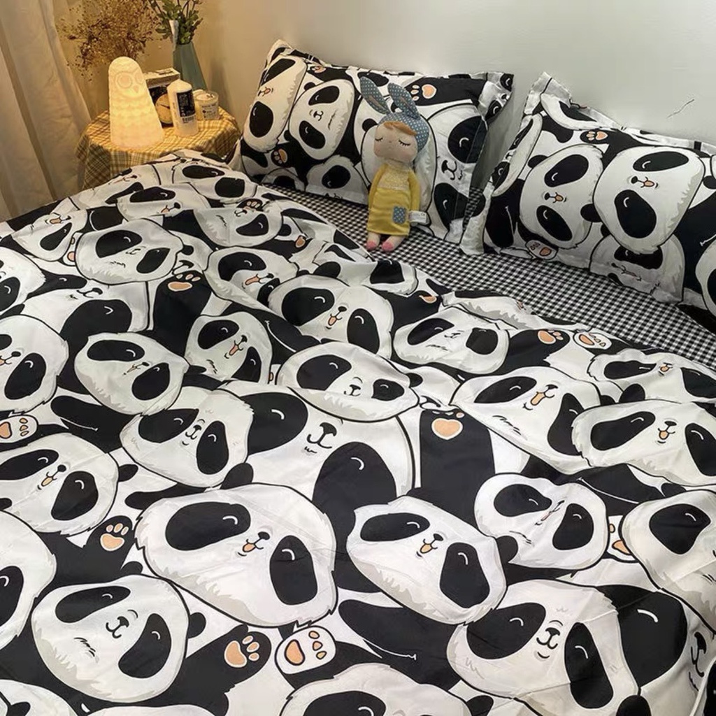 Bộ ga gối gấu trúc đen trắng cotton poly