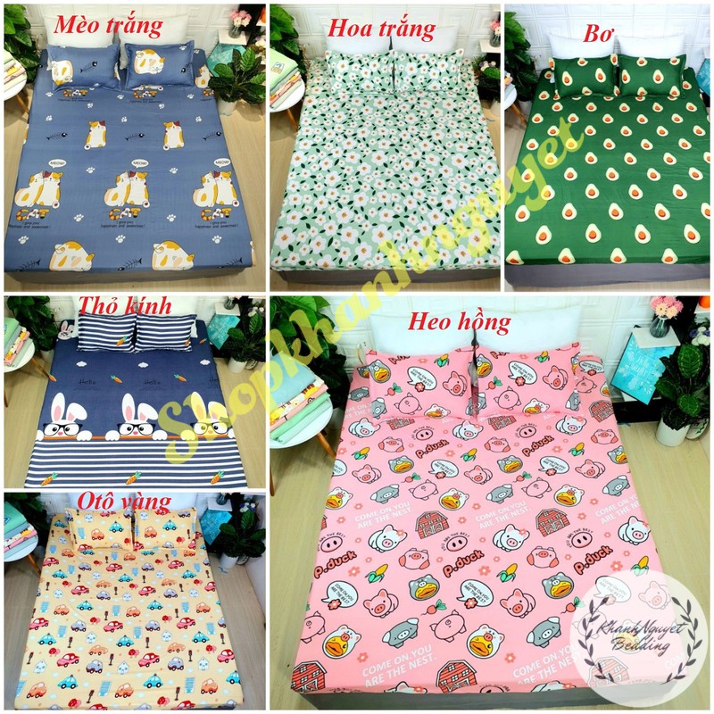 Bộ ga gối poly cotton chun bọc đệm, drap giường bọc nệm giá rẻ (chat chọn màu)