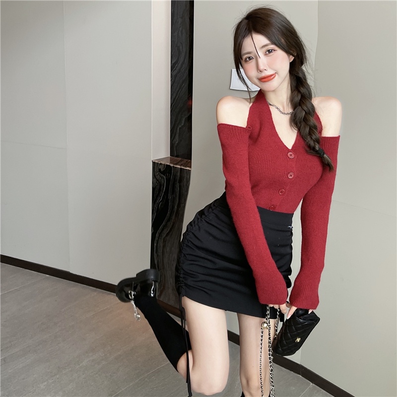 Áo Len Tay Dài Hở Vai Thời Trang Phong Cách Hàn Quốc Dành Cho Nữ