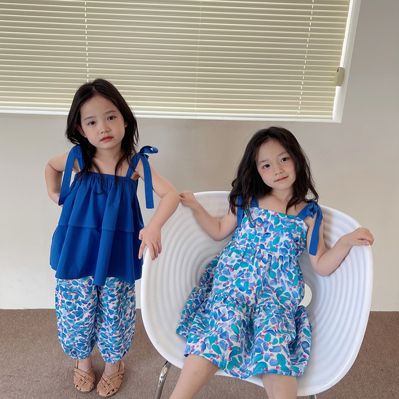 Bộ Áo Thun + Quần Dài In Hoa Chống Muỗi Phong Cách Hàn Quốc Thời Trang Mùa Hè Cho Bé Gái