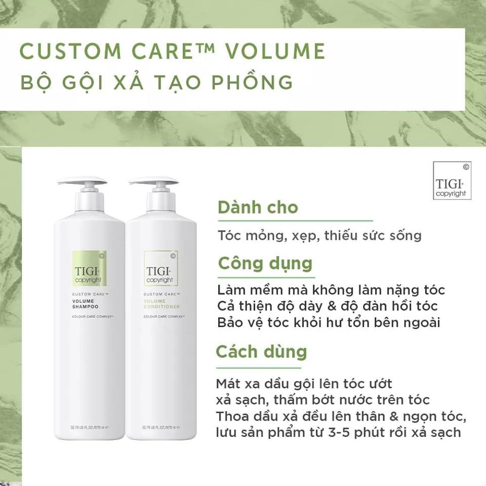 (CHÍNH HÃNG CÔNG TY) DẦU GỘI XẢ TĂNG PHỒNG TIGI COPYRIGHT VOLUME 970ML