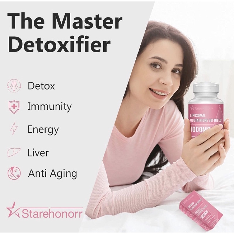 Viên uống trắng da cấp ẩm liều cao Liposomal Glutathione 1400mg Starehonorr 60viên USA