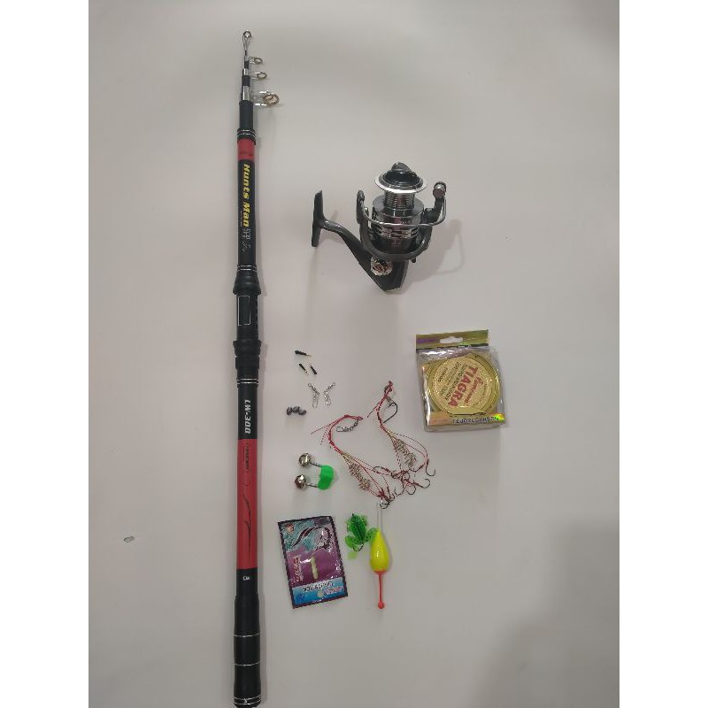 Combo cần Huntman 2 màu đỏ, vàng và máy câu