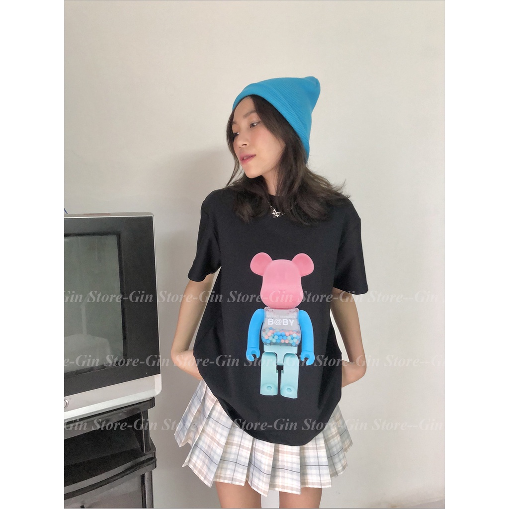 Áo thun ADLV Bearbrick nhiều mẫu thun Cotton co giãn 2chiều Unisex 7-12 Áo Đen