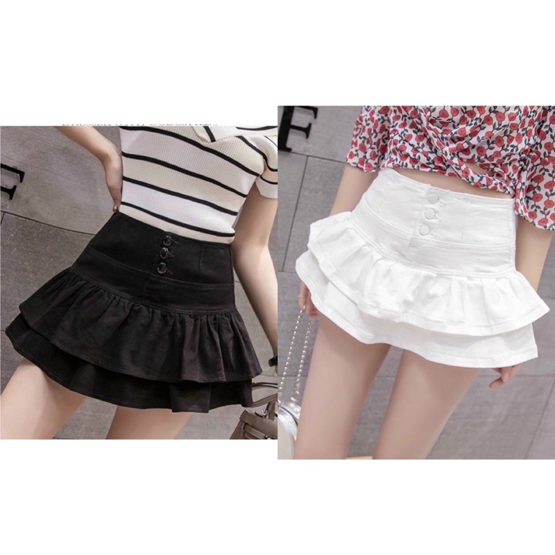 Chân váy KAKI XOÈ 3 NÚT hai tầng có quần trong nữ dễ thương UN-LP-KX - Thiên yết sỉ = lẻ