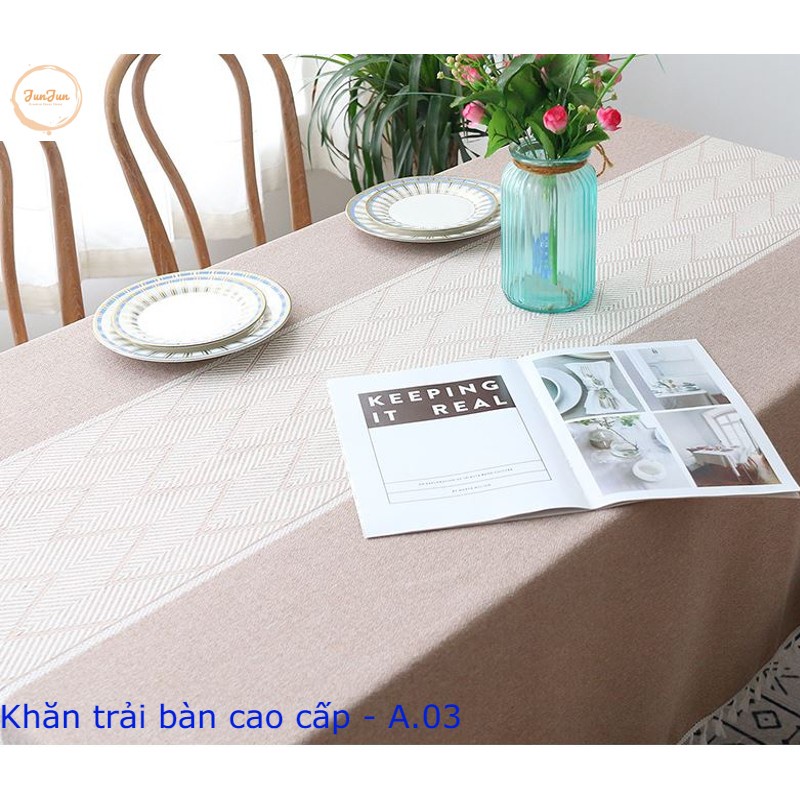 K10_Khăn trải bàn Cao Cấp có tua hình vuông/chữ nhật chất liệu cotton 100% Phong cách Bắc Âu