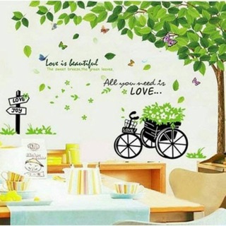 Decal dán tường cây xanh và xe đạp