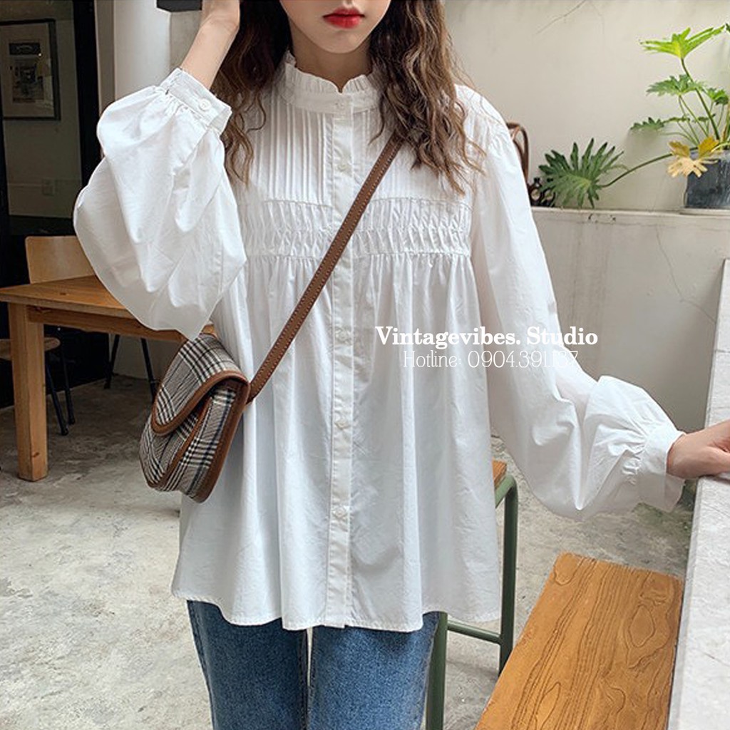 Áo babydoll xếp ly cổ bèo Ulzzang - Có ảnh thật + vidoe thật sản phẩm