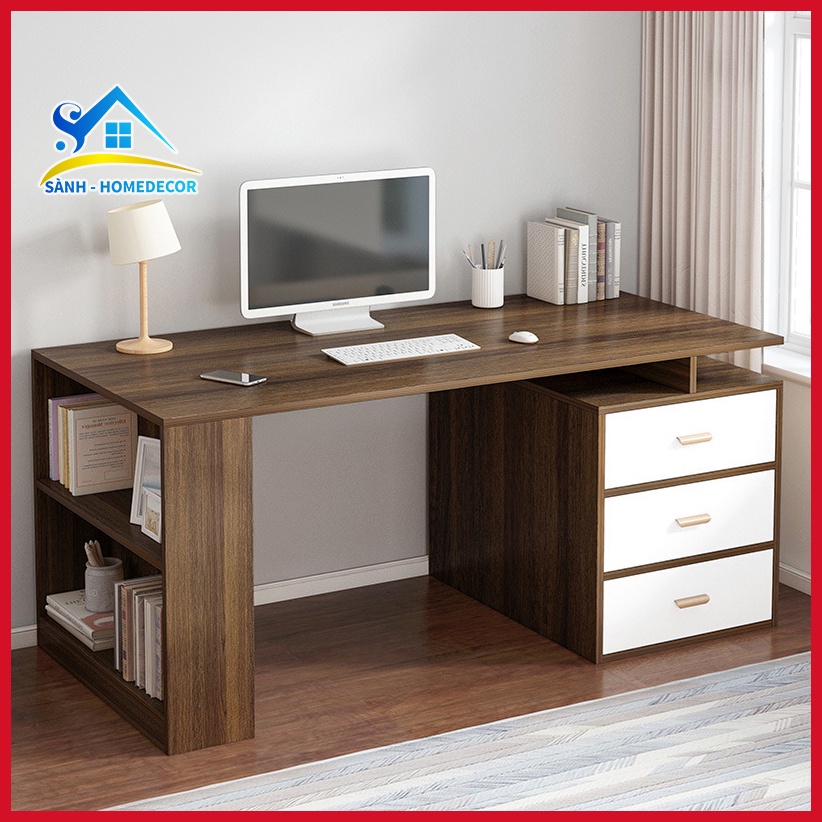 Bàn làm việc thông minh liền ngăn tủ cabinet đa năng gỗ MFC/MDF An Cường SBH12, bàn học đôi kèm kệ sách tiện nghi SÀNH