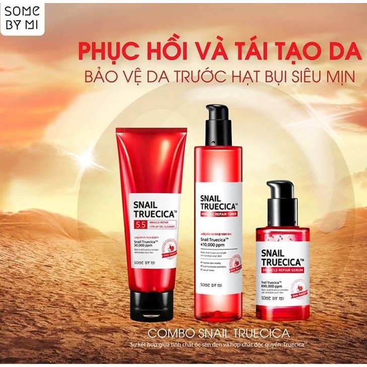 Bộ 3 Sản Phẩm Dưỡng Da Giảm Sẹo Lõm Some By Mi Snail Truecica Miracle Repair (Sữa rửa mặt + Toner + Serum)