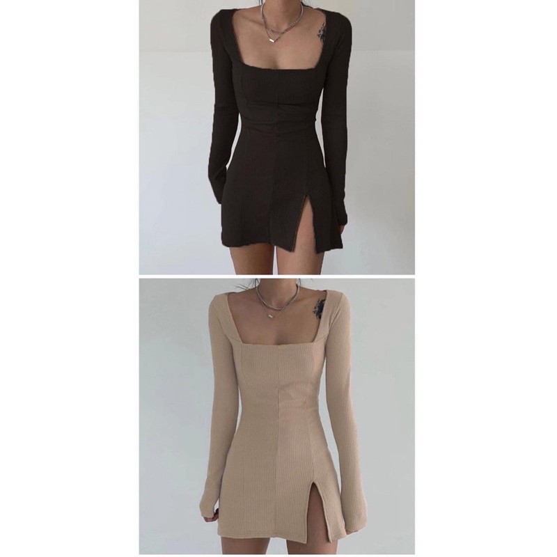 Đầm body cổ vuông Ulzzang