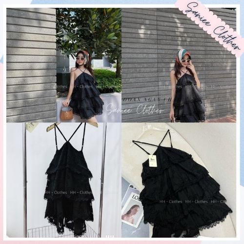 Váy 2 dây nữ cổ yếm xếp tầng 2 màu style tiểu thư nhẹ nhàng sexy SanieeClother