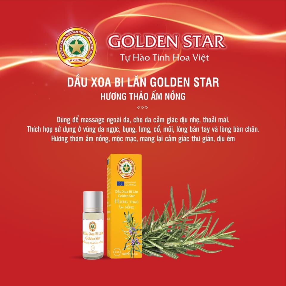 Dầu xoa bi lăn Golden Star 5ml - Hương thảo ấm nóng dễ chịu