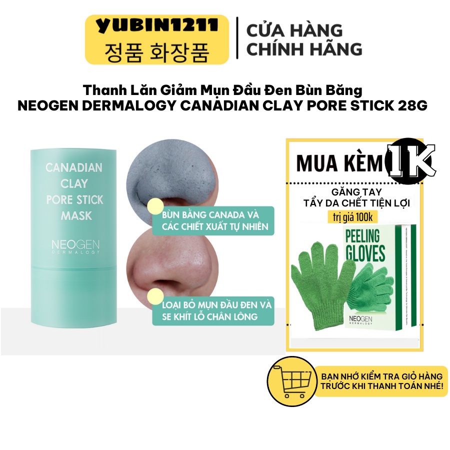 Thanh Lăn Giảm Mụn Đầu Đen Neogen Canadian Clay Pore Stick Mask 28gr