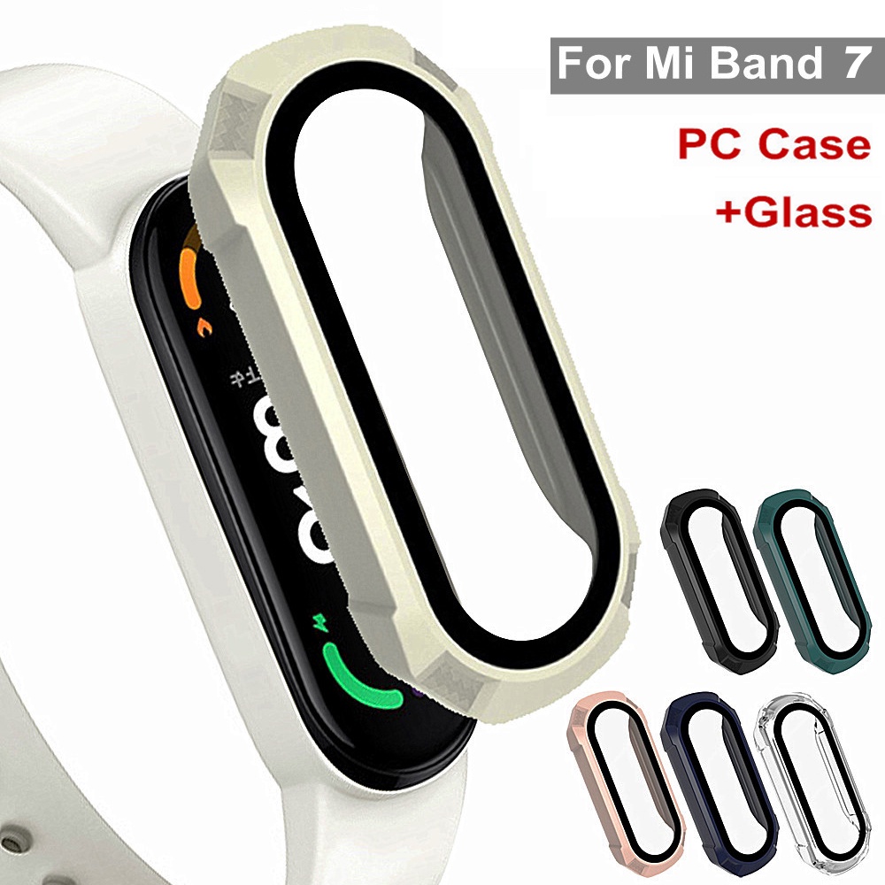 Ốp Bảo Vệ Màn Hình Bằng PC + Kính Cường Lực Trong Suốt Chống Bám Vân Tay Cho Xiaomi Mi Band 7 / 7NFC
